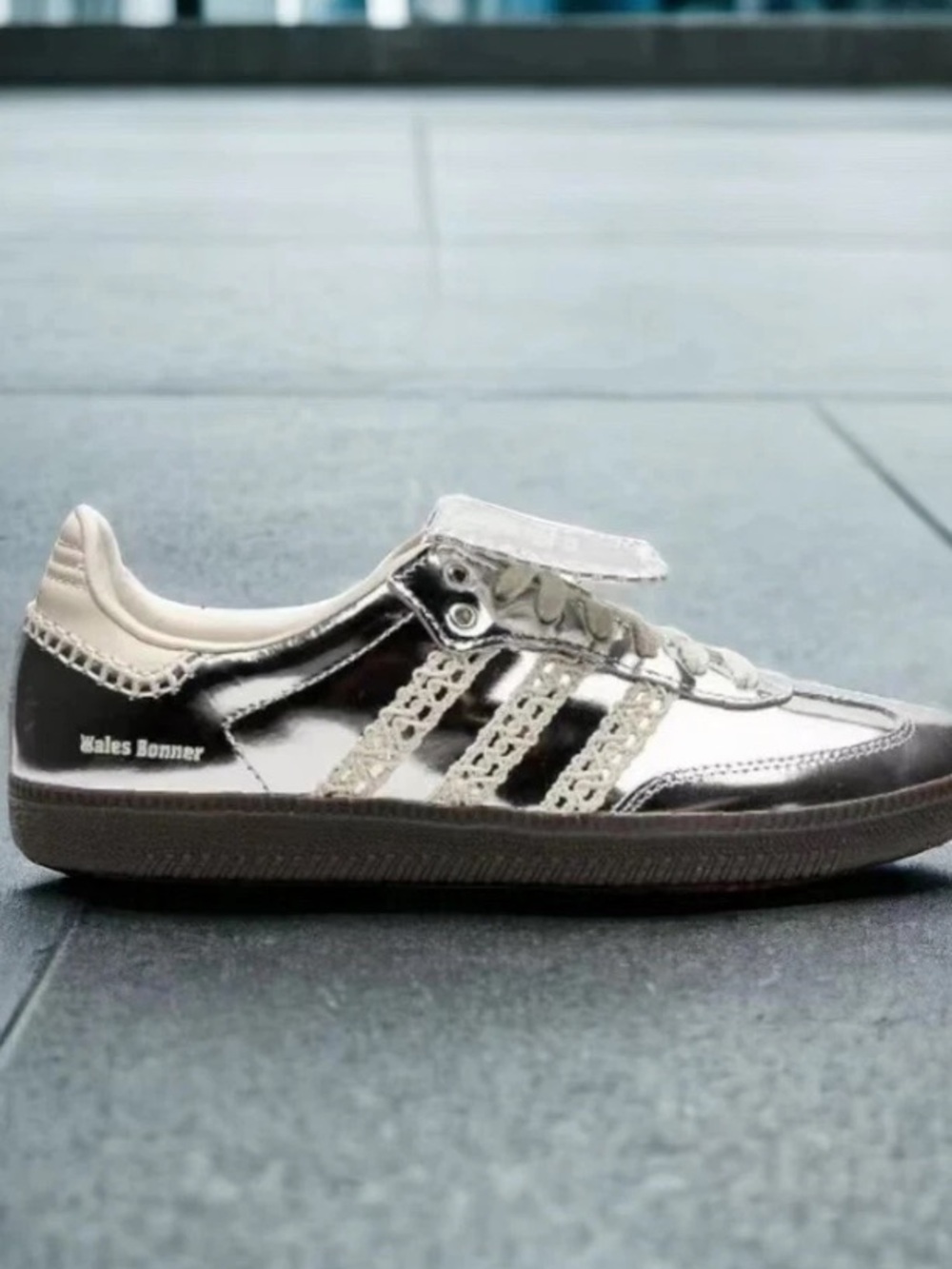 Wales Bonner Metallic Silver Low-Top Sneaker with Cream Accents